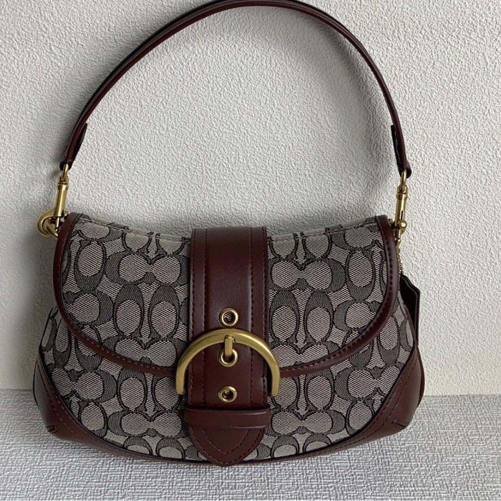 Coach Brown and Tan Signature Shoulder Bag